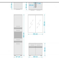 Trendteam Salle de bain Storm Light IV (3 élém.) - Blanc brillant / Imitation chêne de Sardaigne gris cendré -Meubles de salle de bain Soldes 2022 1000218771 200716 17102000072 SKETCH DETAILS P000000001000218771 sketch