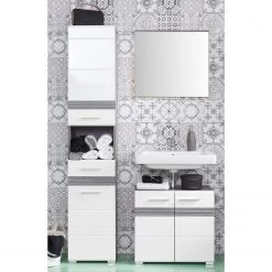 Trendteam Salle de bain Storm Light II (3 élém.) - Blanc brillant / Imitation chêne de Sardaigne gris cendré