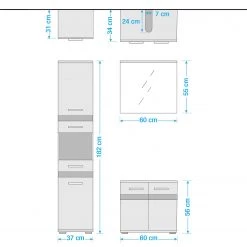 Trendteam Salle de bain Storm Light II (3 élém.) - Blanc brillant / Imitation chêne de Sardaigne gris cendré -Meubles de salle de bain Soldes 2022 1000218772 200716 17102500080 SKETCH DETAILS P000000001000218772 sketch