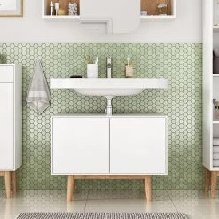 Mørteens Meuble sous lavabo Lindholm - Partiellement en chêne massif - Blanc -Meubles de salle de bain Soldes 2022 1000223396 210903 14510500004 MOOD DETAILS P000000001000223396 mood