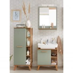 Pelipal Salle de bain Salvie III (3 éléments) - Avec éclairage - Sauge / Imitation chêne Riviera