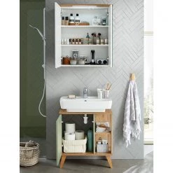 Pelipal Salle de bain Salvie II (2 éléments) - Avec éclairage - Sauge / Imitation chêne Riviera -Meubles de salle de bain Soldes 2022 1000225855 201016 14354600147 MOOD DETAILS P000000001000225855 mood