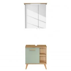 Pelipal Salle de bain Salvie II (2 éléments) - Avec éclairage - Sauge / Imitation chêne Riviera -Meubles de salle de bain Soldes 2022 1000225855 201016 14354600148 DETAILS P000000001000225855