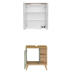 Pelipal Salle de bain Salvie II (2 éléments) - Avec éclairage - Sauge / Imitation chêne Riviera -Meubles de salle de bain Soldes 2022 1000225855 201016 14354600149 DETAILS P000000001000225855