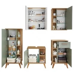 Pelipal Salle de bain Salvie VI (5 éléments) - Avec éclairage - Sauge / Imitation chêne Riviera -Meubles de salle de bain Soldes 2022 1000225856 201016 14355200164 DETAILS P000000001000225856