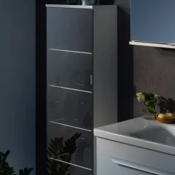 Fackelmann Colonne de salle de bain Lugano I - Éclairage intégré - Blanc - Butoir à gauche -Meubles de salle de bain Soldes 2022 1000226989 201021 13550900010 DETAILS P000000001000226989