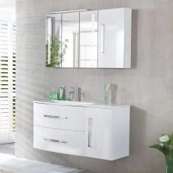 Fackelmann Salle de bain Lugano I (3 éléments) - Avec éclairage - Blanc brillant