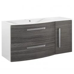 Fackelmann Meuble avec vasque Lugano IV - Imitation pin parasol anthracite / Blanc