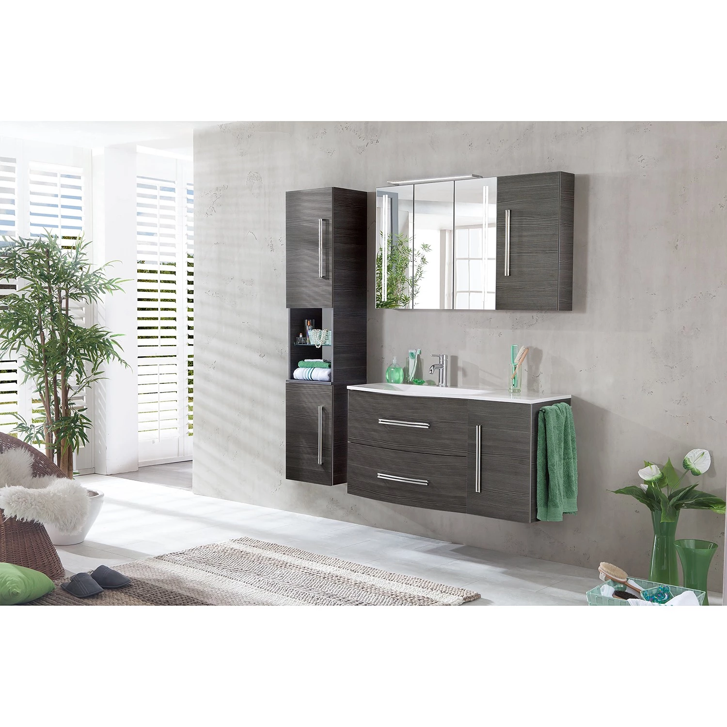 Fackelmann Meuble avec vasque Lugano IV - Imitation pin parasol anthracite / Blanc 4 Fackelmann Meuble avec vasque Lugano IV - Imitation pin parasol anthracite / Blanc – Image 2