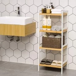 Norrwood Étagère de salle de bain Lowland - Bambou massif - Blanc / Bambou -Meubles de salle de bain Soldes 2022 1000227251 201007 14033000003 MOOD DETAILS P000000001000227251 mood