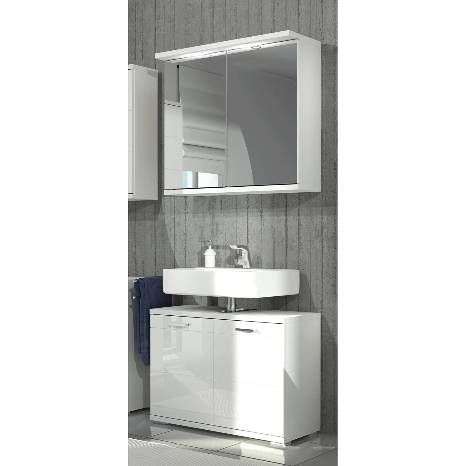 Loftscape Salle de bain Brodda I (2 éléments) - Avec éclairage - Blanc brillant 3 Loftscape Salle de bain Brodda I (2 éléments) - Avec éclairage - Blanc brillant