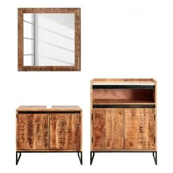 Wolf-Möbel Salle de bain Marble VIII (3 éléments) - Manguier massif - Manguier / Marbre blanc