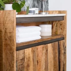 Wolf-Möbel Salle de bain Marble VIII (3 éléments) - Manguier massif - Manguier / Marbre blanc -Meubles de salle de bain Soldes 2022 1000229622 210720 07430000018 DETAILS P000000001000229622