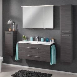 Fackelmann Armoire de toilette Perfekt - Avec éclairage - Imitation chêne foncé - Largeur : 100 cm -Meubles de salle de bain Soldes 2022 1000235885 201215 13303800058 MOOD DETAILS P000000001000235885 mood