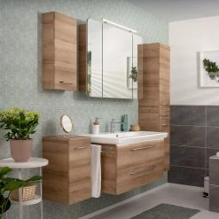 Fackelmann Armoire de toilette Milano - Avec éclairage - Imitation chêne noueux - Largeur : 110 cm -Meubles de salle de bain Soldes 2022 1000236077 201216 14194400066 MOOD DETAILS P000000001000236077 mood