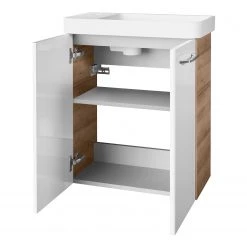 Fackelmann Meuble avec vasque Milano I - Blanc brillant / Imitation chêne noueux -Meubles de salle de bain Soldes 2022 1000236095 201216 14232100141 DETAILS P000000001000236095