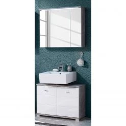 Giessbach Meuble sous vasque Wyntoon - Blanc brillant / Imitation béton - Largeur : 60 cm -Meubles de salle de bain Soldes 2022 1000237342 210127 12255400035 MOOD DETAILS P000000001000237342 mood