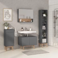 Mørteens Étagère Lindholm V - Partiellement en chêne massif - Gris mat -Meubles de salle de bain Soldes 2022 1000247245 210914 15363300022 MOOD DETAILS P000000001000247245 mood