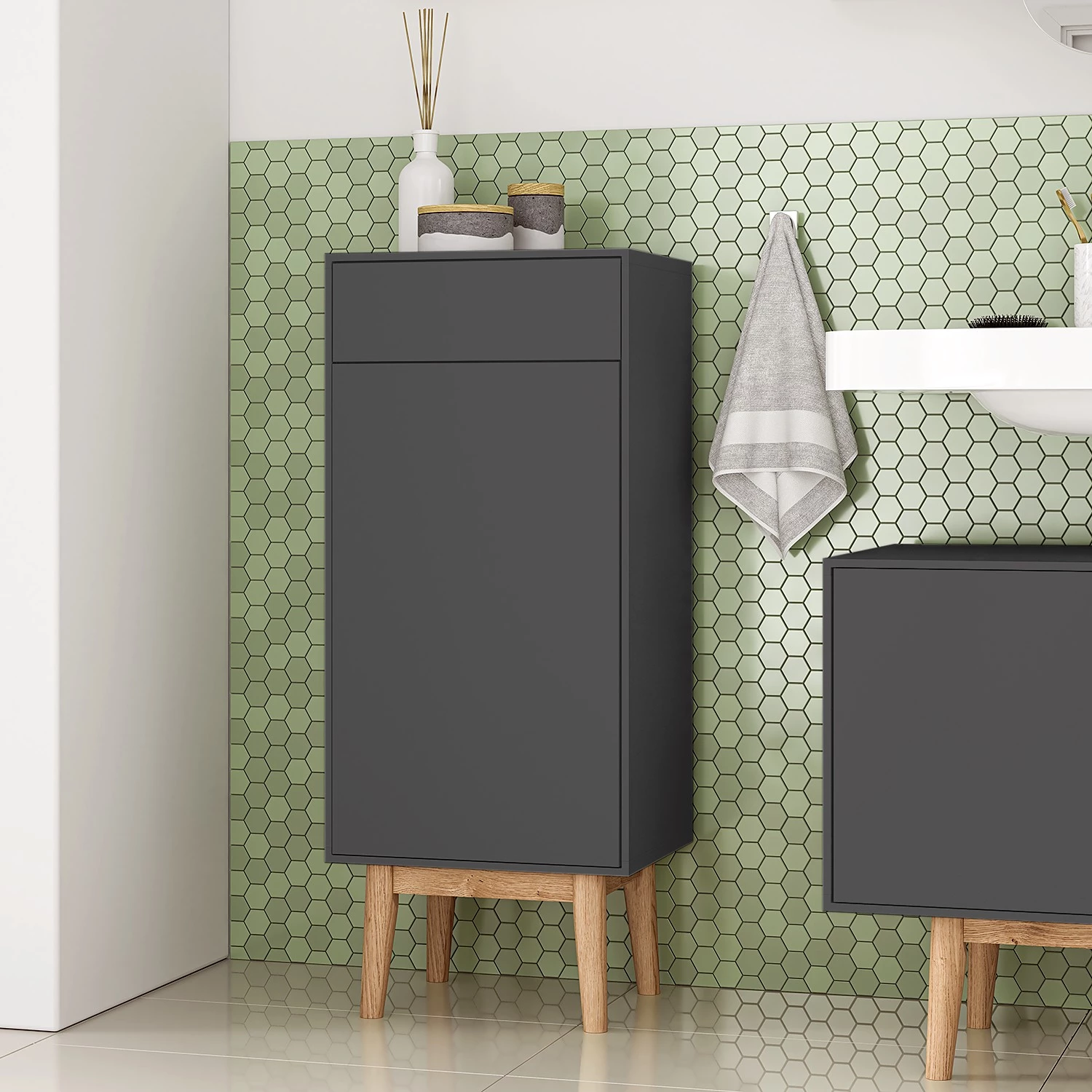 Mørteens Meuble bas Lindholm II - Partiellement en chêne massif - Gris mat 7 Mørteens Meuble bas Lindholm II - Partiellement en chêne massif - Gris mat – Image 5