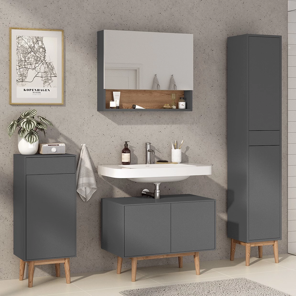 Mørteens Salle de bain Lindholm I (4 éléments) - Partiellement en chêne massif - Gris mat 3 Mørteens Salle de bain Lindholm I (4 éléments) - Partiellement en chêne massif - Gris mat