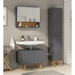 Mørteens Salle de bain Lindholm IV (3 éléments) - Partiellement en chêne massif - Gris mat