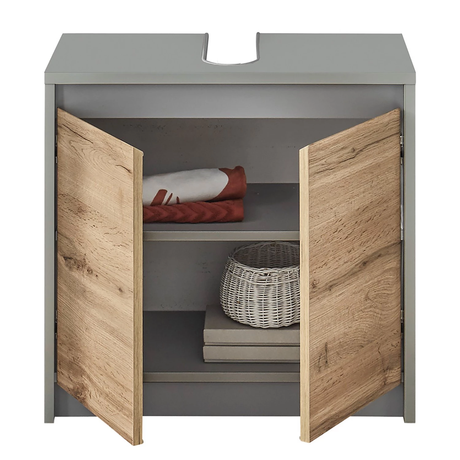 Red Living Meuble sous vasque Romslo - Imitation chêne sauvage / Gris 7 Red Living Meuble sous vasque Romslo - Imitation chêne sauvage / Gris – Image 5