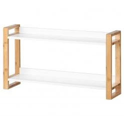 WENKO Étagère Finja - Partiellement en bambou massif - Bambou / Blanc