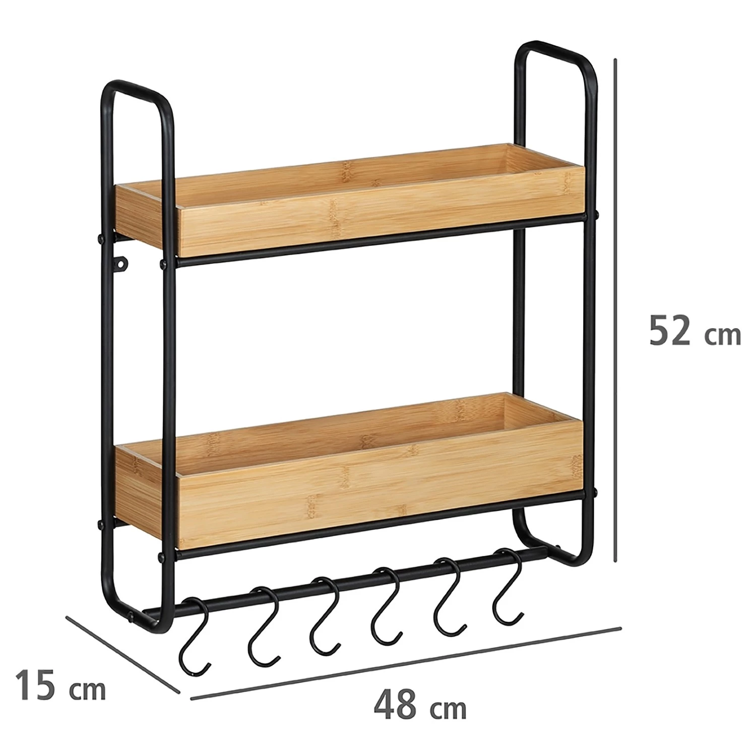 WENKO Étagère murale Loft I - Acier inoxydable / Bambou massif - Noir / Bambou 5 WENKO Étagère murale Loft I - Acier inoxydable / Bambou massif - Noir / Bambou – Image 3