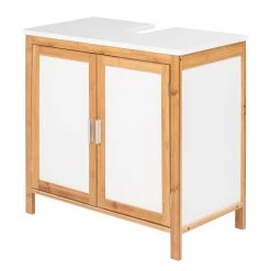WENKO Meuble sous lavabo Finja - Partiellement en bambou massif - Bambou / Blanc