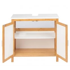 WENKO Meuble sous lavabo Finja - Partiellement en bambou massif - Bambou / Blanc -Meubles de salle de bain Soldes 2022 1000255380 210330 15260200047 DETAILS P000000001000255380