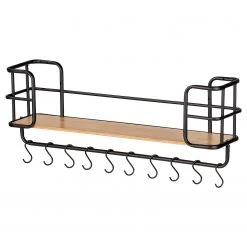 WENKO Étagère murale Loft II - Acier inoxydable / Bambou massif - Noir / Bambou