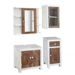 Wolf-Möbel Salle de bain Maison II (4 éléments) - Acacia massif - Acacia couleur pierre / Blanc cassé