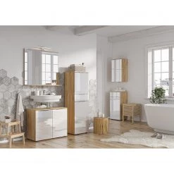 Germania Armoire midi Avino - Verre blanc / Imitation chêne de Navarre -Meubles de salle de bain Soldes 2022 1000262249 210428 14110800032 MOOD DETAILS P000000001000262249 mood