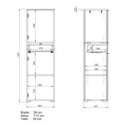 Germania Armoire midi Avino - Verre blanc / Imitation chêne de Navarre -Meubles de salle de bain Soldes 2022 1000262249 210428 14112000037 SKETCH DETAILS P000000001000262249 sketch