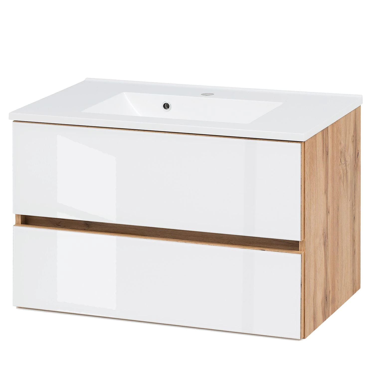 Giessbach Meuble avec vasque Tira - Verre Blanc / Imitation chêne Wotan - Largeur : 80 cm 3 Giessbach Meuble avec vasque Tira - Verre Blanc / Imitation chêne Wotan - Largeur : 80 cm