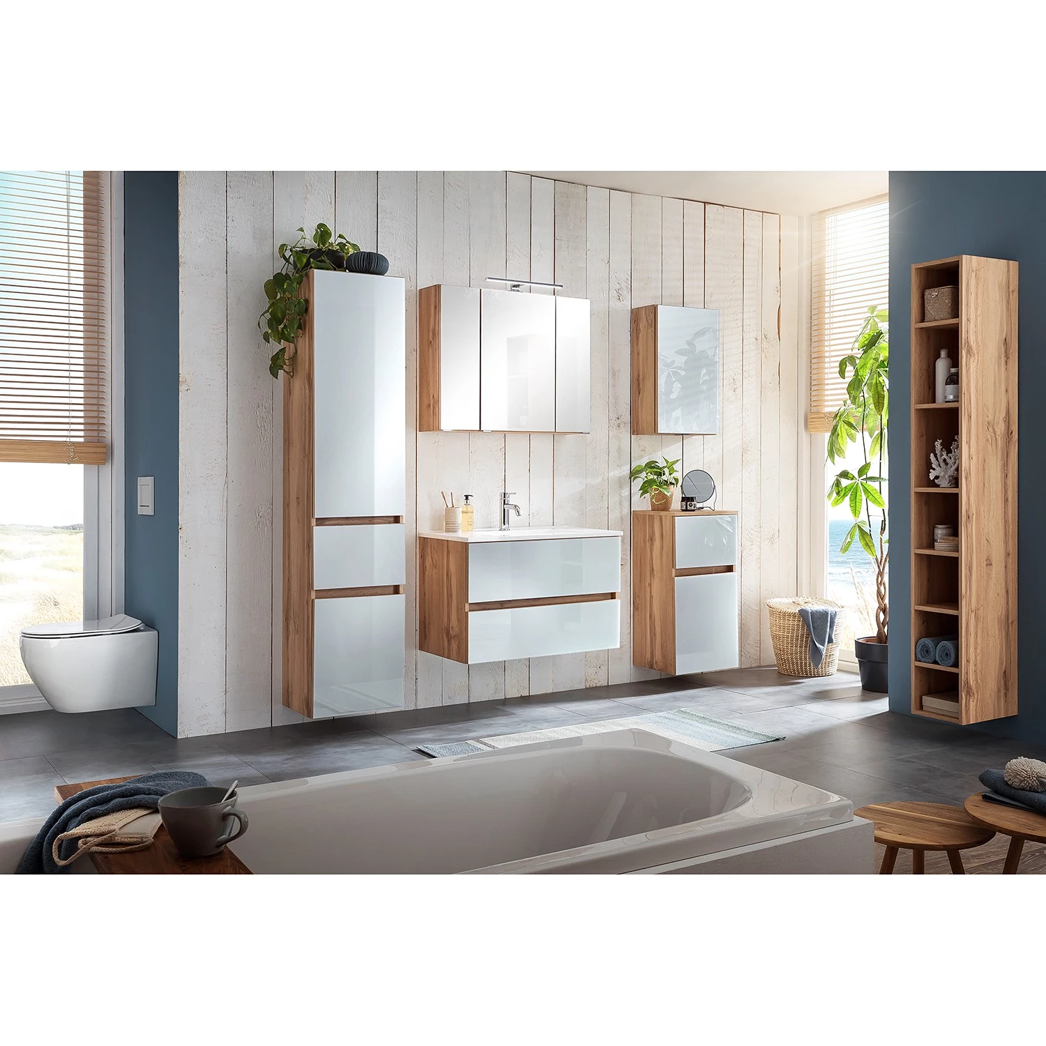 Giessbach Meuble avec vasque Tira - Verre Blanc / Imitation chêne Wotan - Largeur : 80 cm 5 Giessbach Meuble avec vasque Tira - Verre Blanc / Imitation chêne Wotan - Largeur : 80 cm – Image 3