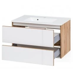 Giessbach Meuble avec vasque Tira - Verre Blanc / Imitation chêne Wotan - Largeur : 80 cm 21 Giessbach Meuble avec vasque Tira - Verre Blanc / Imitation chêne Wotan - Largeur : 80 cm -Meubles de salle de bain Soldes 2022 1000267063 210601 09312500119 DETAILS P000000001000267063