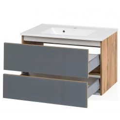 Giessbach Meuble avec vasque Tira - Verre Gris / Imitation chêne Wotan - Largeur : 80 cm -Meubles de salle de bain Soldes 2022 1000267073 210601 09423900288 DETAILS P000000001000267073