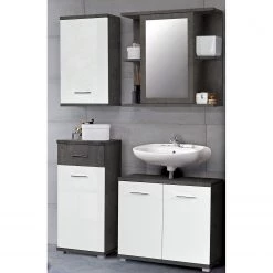 Loftscape Salle de bain Osino II (4 éléments) - Blanc brillant / Imitation béton foncé