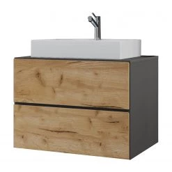 VCM Meuble avec vasque Lendas - Imitation chêne clair / Gris - Largeur : 61 cm