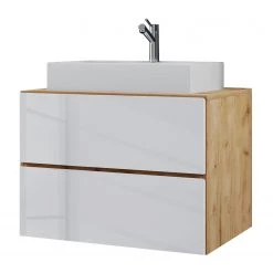 VCM Meuble avec vasque Lendas - Blanc / Chêne clair - Largeur : 61 cm