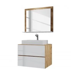 VCM Salle de bain Lendas I (2 éléments) - Blanc / Chêne clair - Largeur : 61 cm