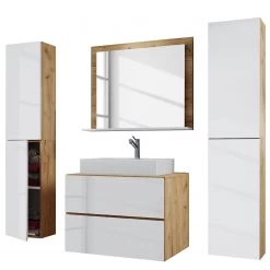 VCM Salle de bain Lendas III (4 éléments) - Blanc / Chêne clair - Largeur : 147 cm