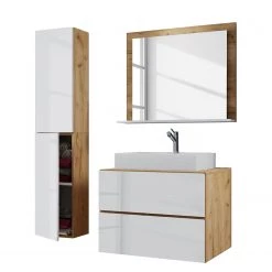 VCM Salle de bain Lendas II (3 éléments) - Blanc / Chêne clair - Largeur : 94 cm