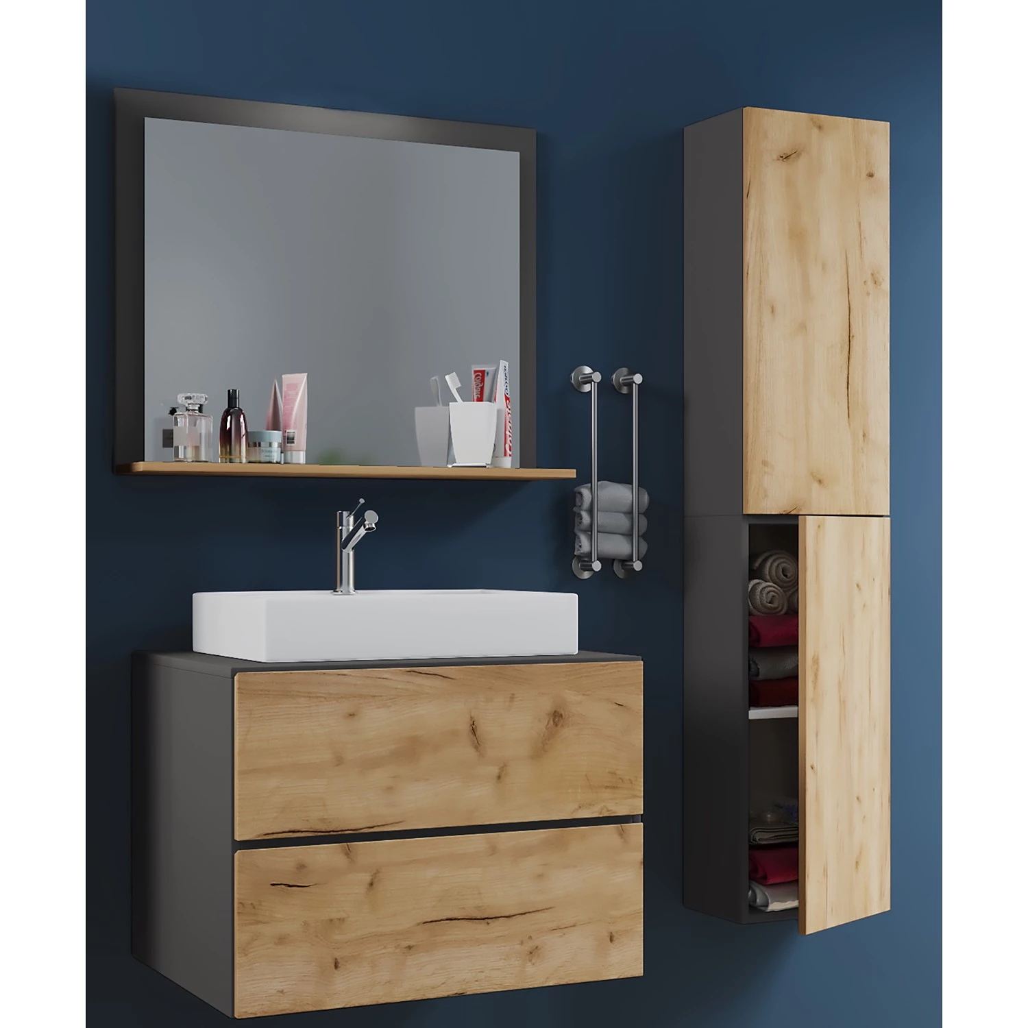 VCM Salle de bain Lendas II (3 éléments) - Imitation chêne clair / Gris - Largeur : 94 cm 4 VCM Salle de bain Lendas II (3 éléments) - Imitation chêne clair / Gris - Largeur : 94 cm – Image 2