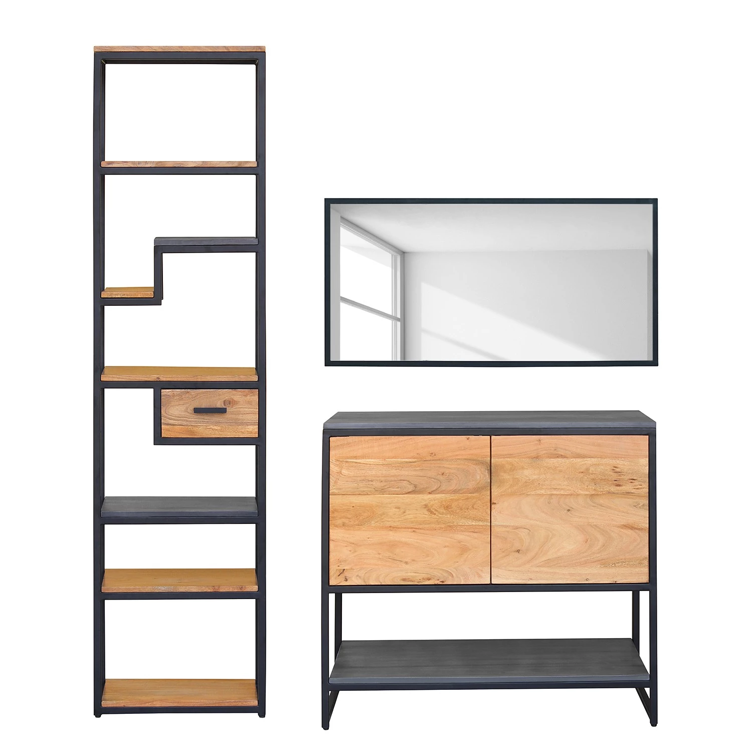 Ars manufacti Salle de bain Conjo I (3 éléments) - Acacia massif / Fer - Acacia / Noir - Largeur : 136 cm 3 Ars manufacti Salle de bain Conjo I (3 éléments) - Acacia massif / Fer - Acacia / Noir - Largeur : 136 cm