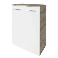 Fackelmann Meuble bas B.Style - Blanc / Imitation chêne gris - Largeur : 60 cm - à droite ou gauche (vue de face)