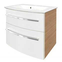 Fackelmann Meuble avec vasque B.Style - Blanc / Imitation chêne clair - Largeur : 65 cm