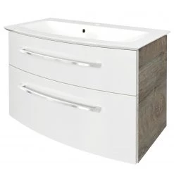 Fackelmann Meuble avec vasque B.Style - Blanc / Imitation chêne gris - Largeur : 83 cm