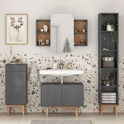 Mørteens Salle de bain Lindholm VII (4 éléments) - Partiellement en chêne massif - Gris